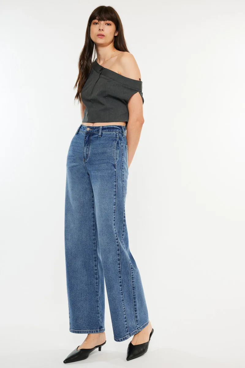 Kenya High Rise Wide Flare Jeans – Medium Wash Stretch sold by Kan Can product image thumbnail 5
