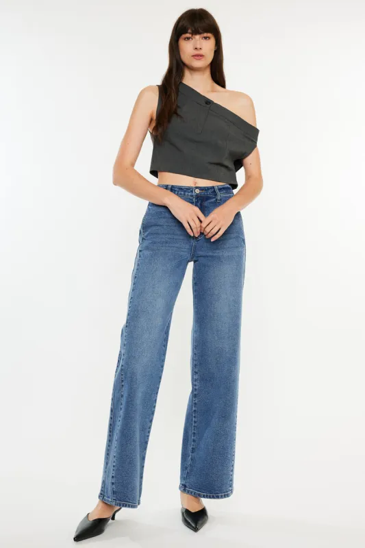 Kenya High Rise Wide Flare Jeans – Medium Wash Stretch made by Kan Can