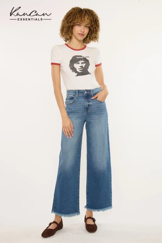 Aruli High Rise Crop Wide Jeans – Comfort Stretch Medium Wash made by Kan Can