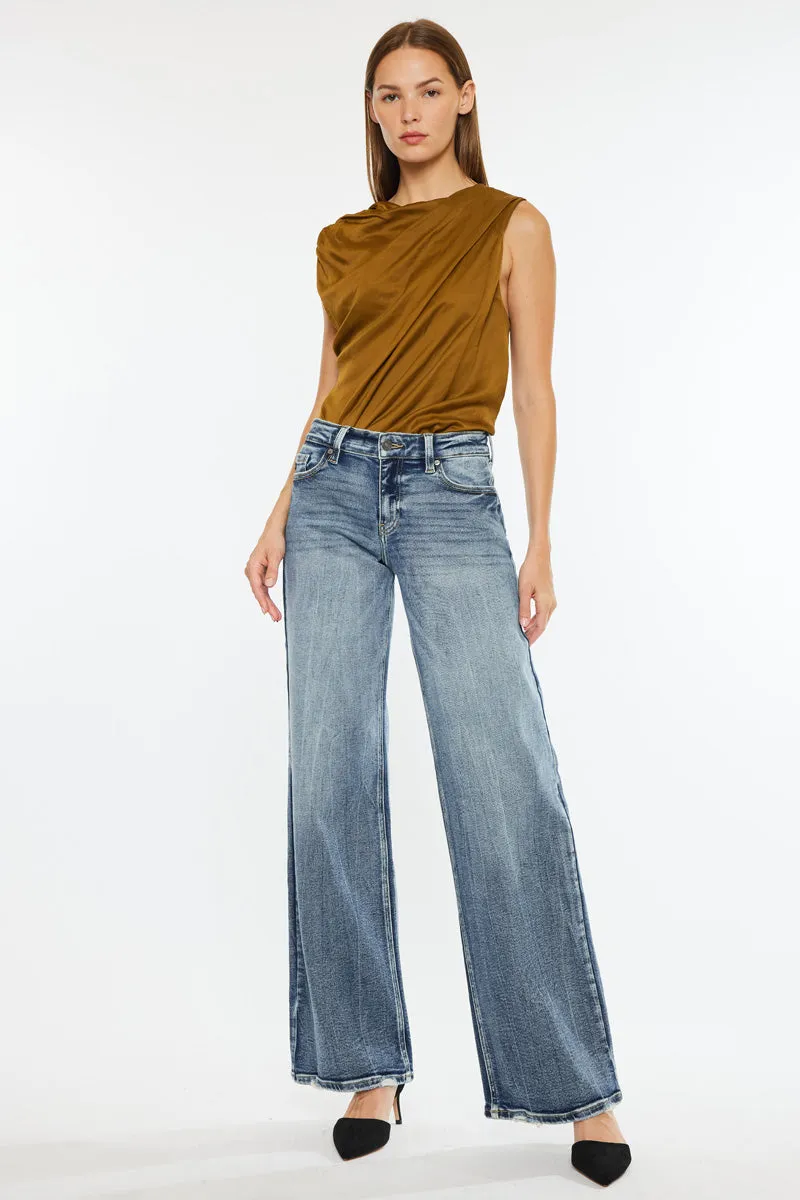 Venice Mid Rise Wide Jeans with Stretch & Dark Wash sold by Kan Can product image thumbnail 3