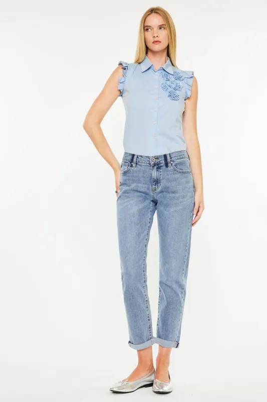 Lindsey Mid Rise Slim Boyfriend Jeans – Stretch Medium Wash made by Kan Can
