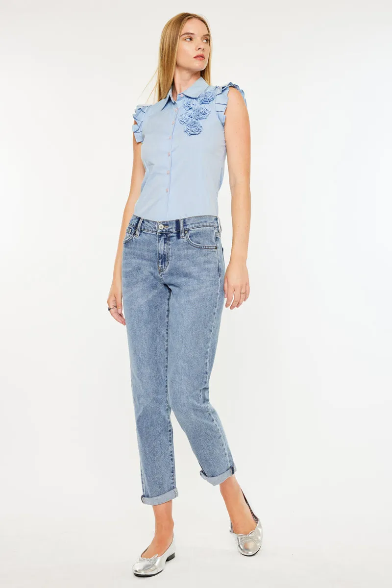 Lindsey Mid Rise Slim Boyfriend Jeans – Stretch Medium Wash sold by Kan Can product image thumbnail 4