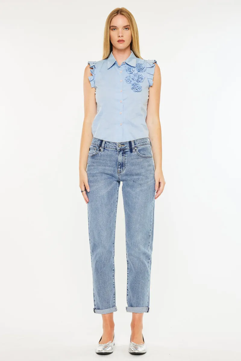 Lindsey Mid Rise Slim Boyfriend Jeans – Stretch Medium Wash sold by Kan Can product image thumbnail 3