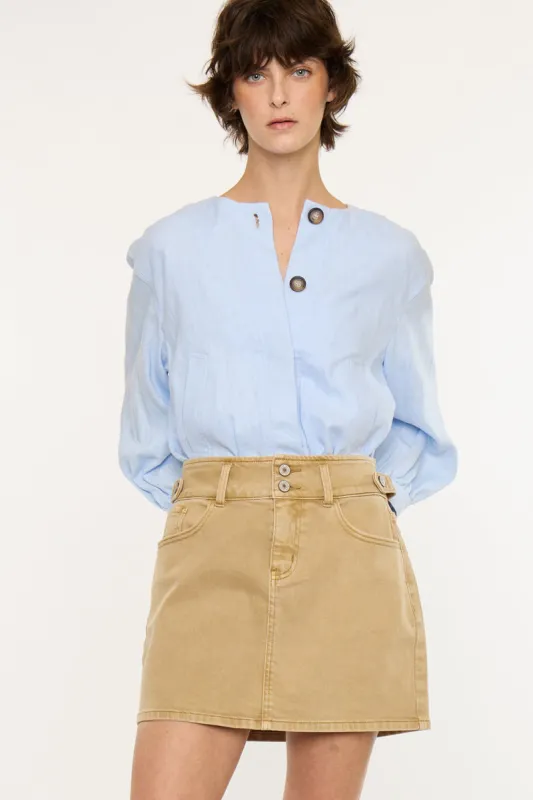 Tallie Mid Rise Skirt in Tan | Comfort Stretch made by Kan Can