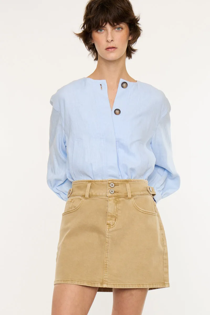 Tallie Mid Rise Skirt in Tan | Comfort Stretch sold by Kan Can