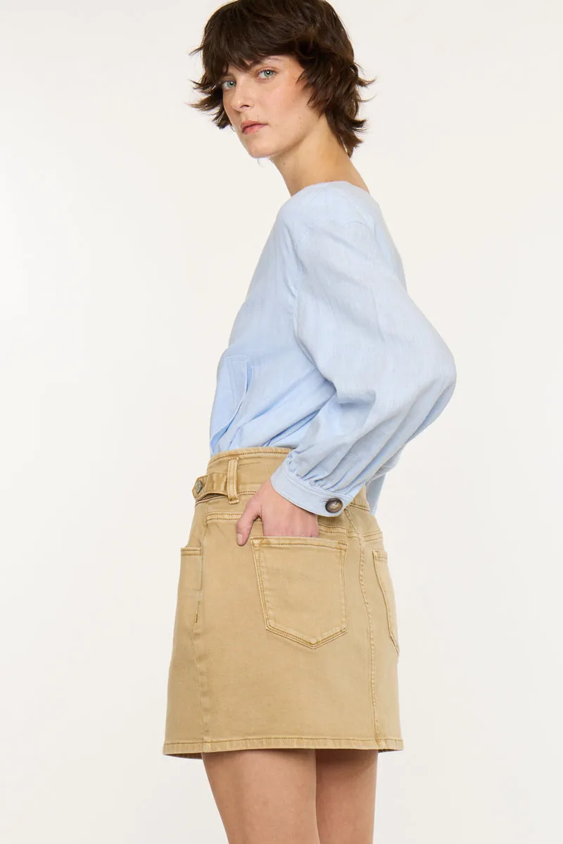 Tallie Mid Rise Skirt in Tan | Comfort Stretch sold by Kan Can product image thumbnail 2