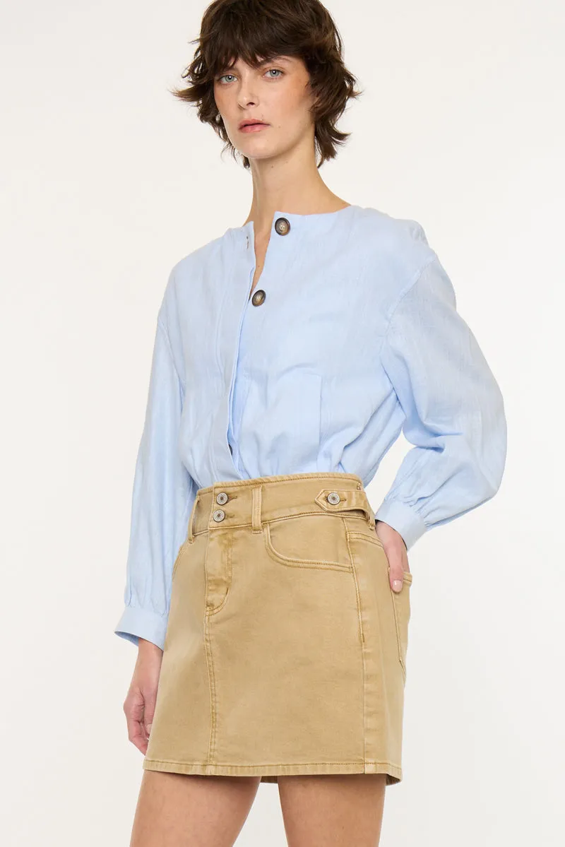 Tallie Mid Rise Skirt in Tan | Comfort Stretch sold by Kan Can product image thumbnail 3