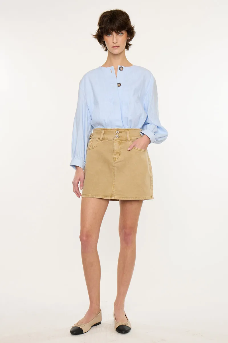 Tallie Mid Rise Skirt in Tan | Comfort Stretch sold by Kan Can product image thumbnail 4