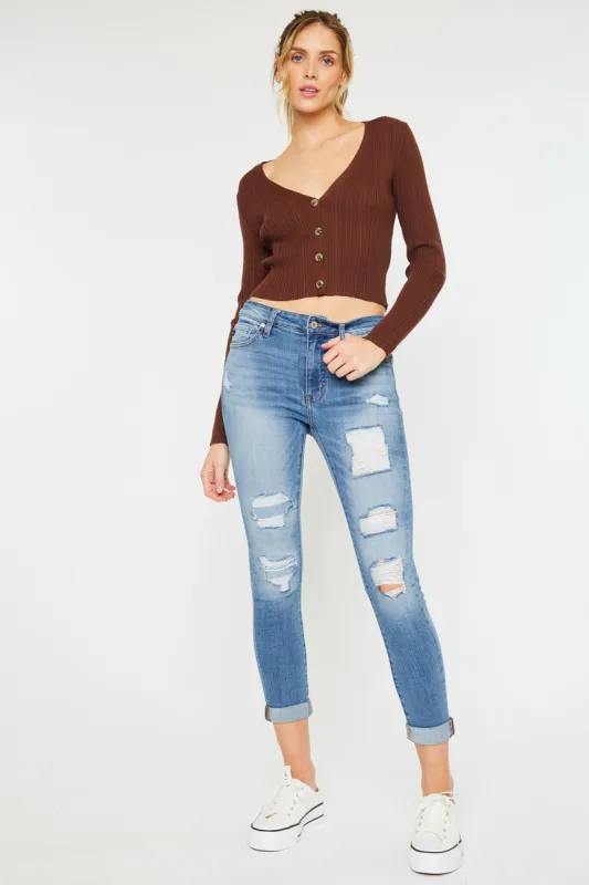 Caroline Mid Rise Ankle Skinny Jeans sold by Kan Can