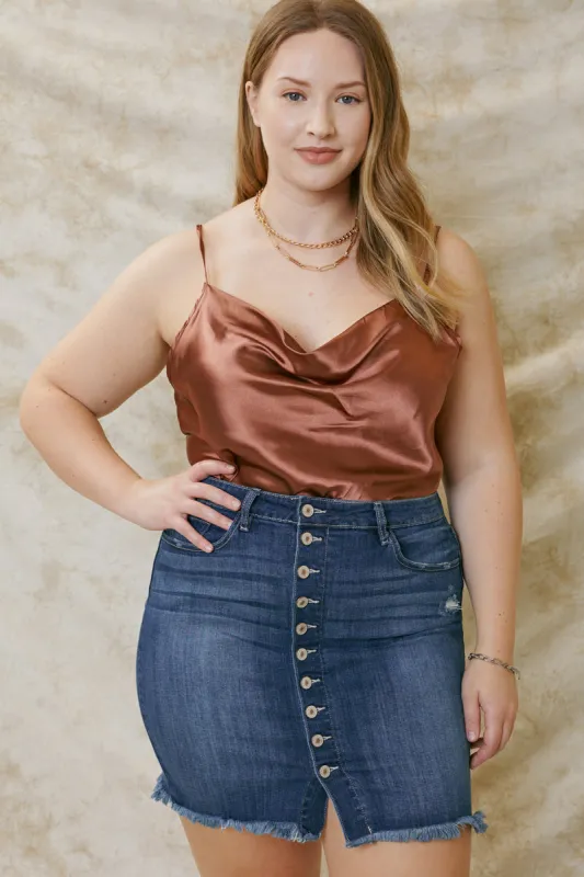 Lucy High Rise Fringed Hem Mini Skirt (Plus Size) sold by Kan Can