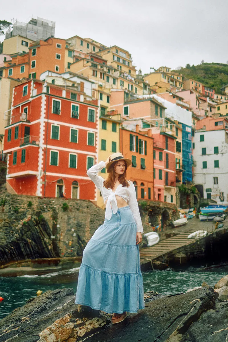 Thalia Maxi Denim Skirt sold by Kan Can