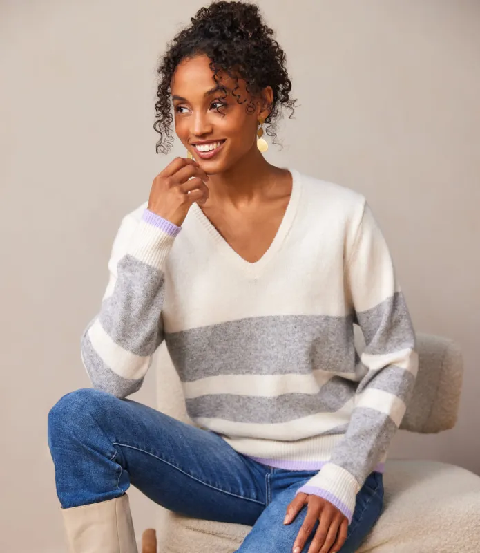 Stripe V-Neck Sweater made by Karen Kane