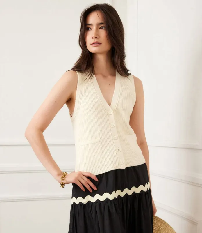 Ribbed Button Sweater Vest sold by Karen Kane