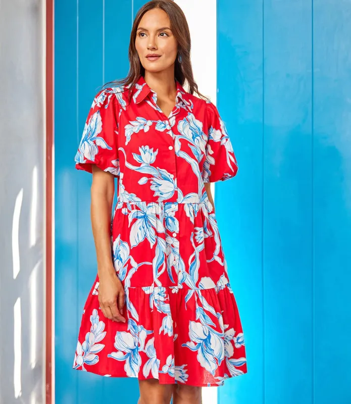 Puff Sleeve Tiered Shirtdress sold by Karen Kane