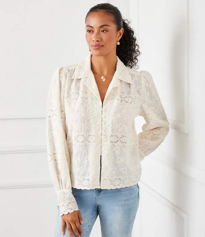 Long Sleeve Embroidered Blouse sold by Karen Kane