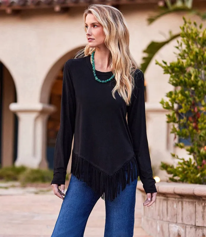 Asymmetric Fringe Top sold by Karen Kane