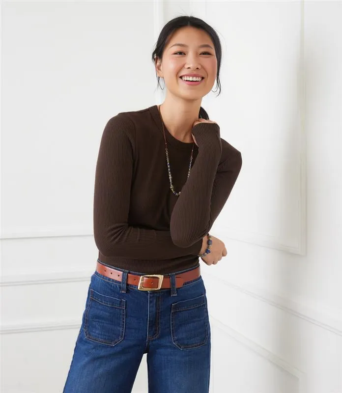 Long Sleeve Ribbed Crewneck Top sold by Karen Kane