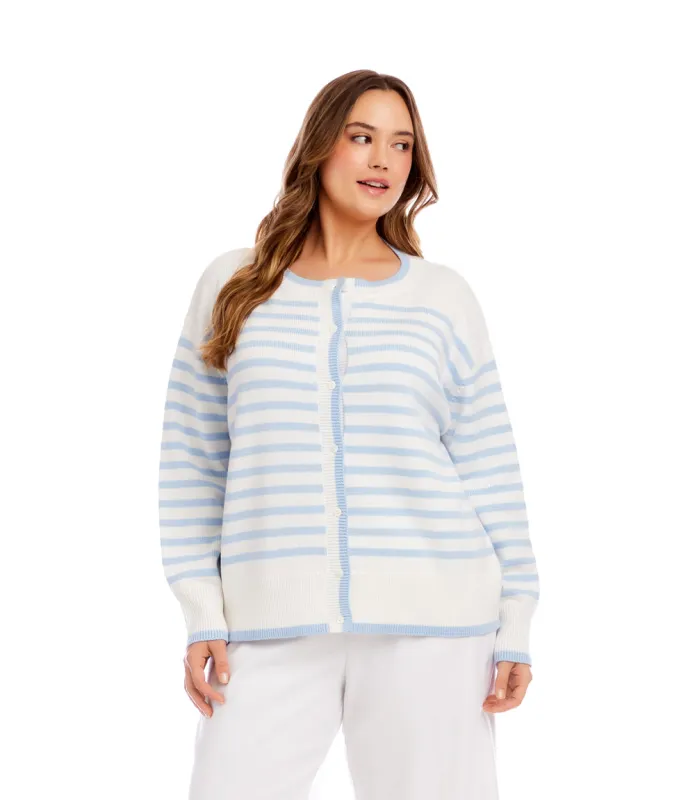 Plus Size Stripe Cardigan Sweater made by Karen Kane