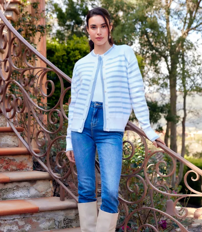 Petite Size Stripe Cardigan Sweater made by Karen Kane