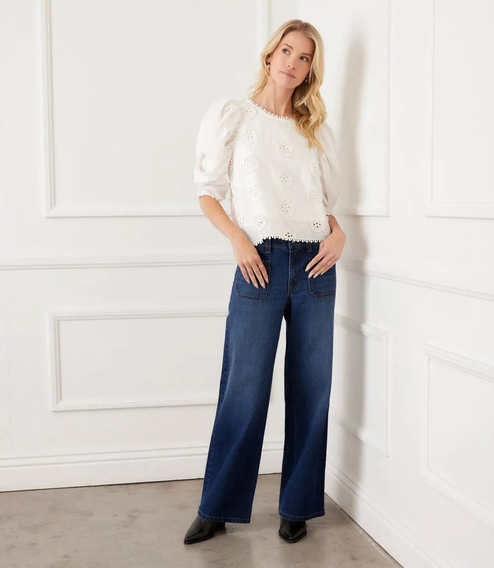 Puff Sleeve Embroidered Top sold by Karen Kane