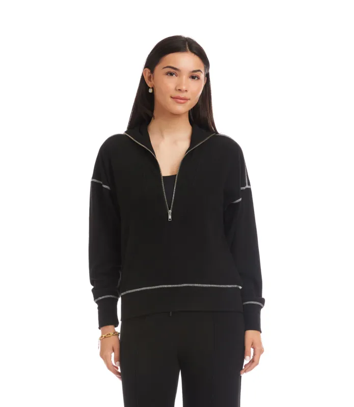 Half-Zip Contrast Stitch Pullover Top made by Karen Kane