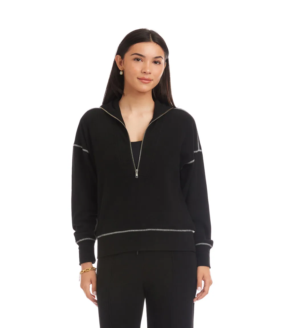 Half-Zip Contrast Stitch Pullover Top sold by Karen Kane
