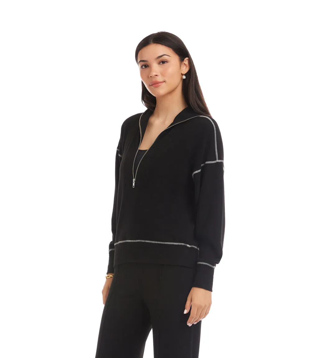 Half-Zip Contrast Stitch Pullover Top sold by Karen Kane product image thumbnail 2
