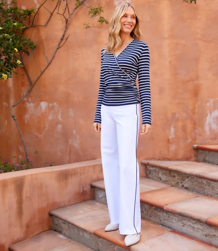 Contrast Piped Wide-Leg Pants sold by Karen Kane