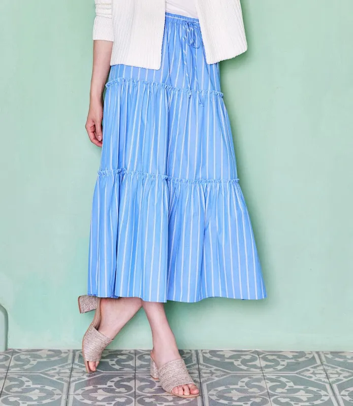 Stripe Tiered Midi Skirt made by Karen Kane