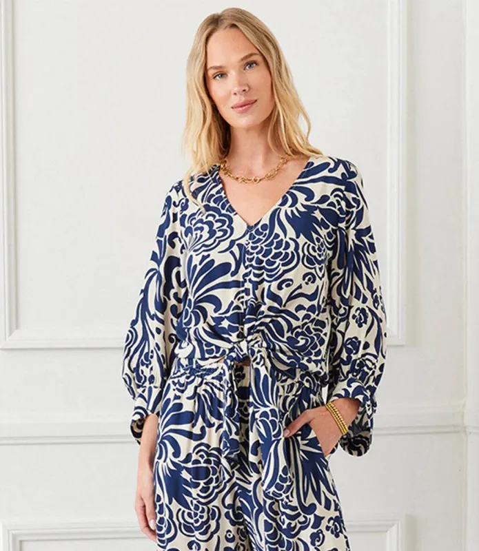 Blouson Sleeve Tie Front Top sold by Karen Kane