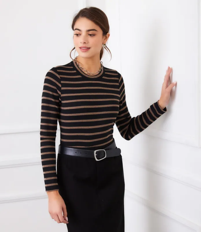 Stripe Long Sleeve Crewneck Top made by Karen Kane