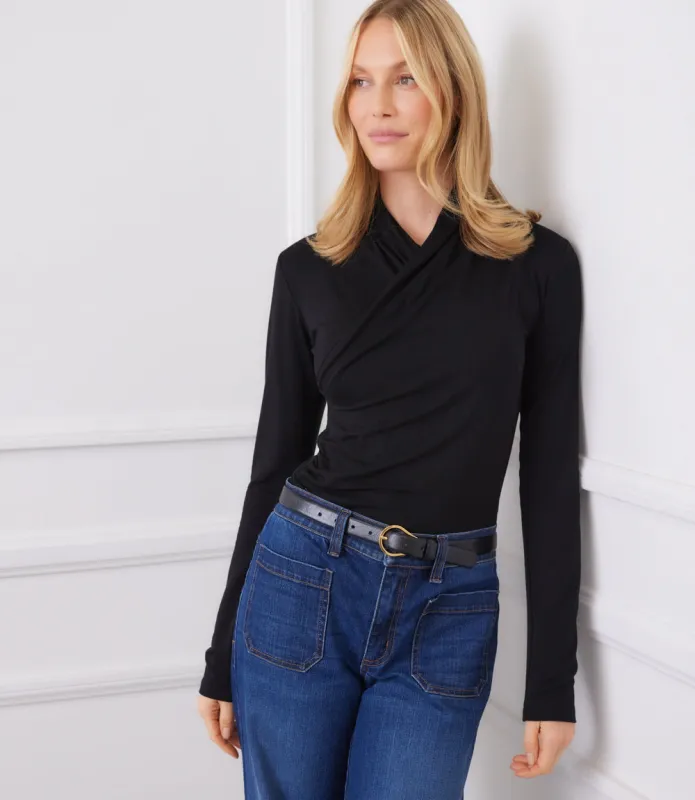 Long Sleeve Crossover Side-Shirred Top made by Karen Kane