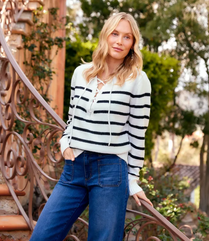 Stripe Lace-Up Sweater made by Karen Kane