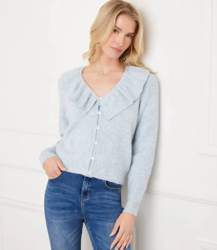 Ruffle Neckline Cardigan Sweater made by Karen Kane