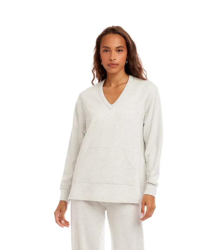 V-Neck Kangaroo Pocket Sweatshirt sold by Karen Kane
