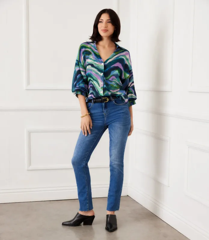 Lantern Sleeve Button-Front  Top sold by Karen Kane