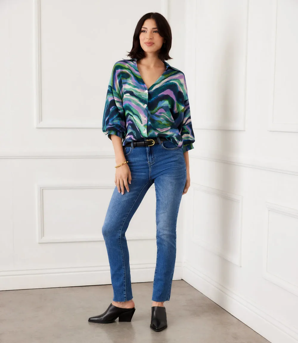 Lantern Sleeve Button-Front Top sold by Karen Kane