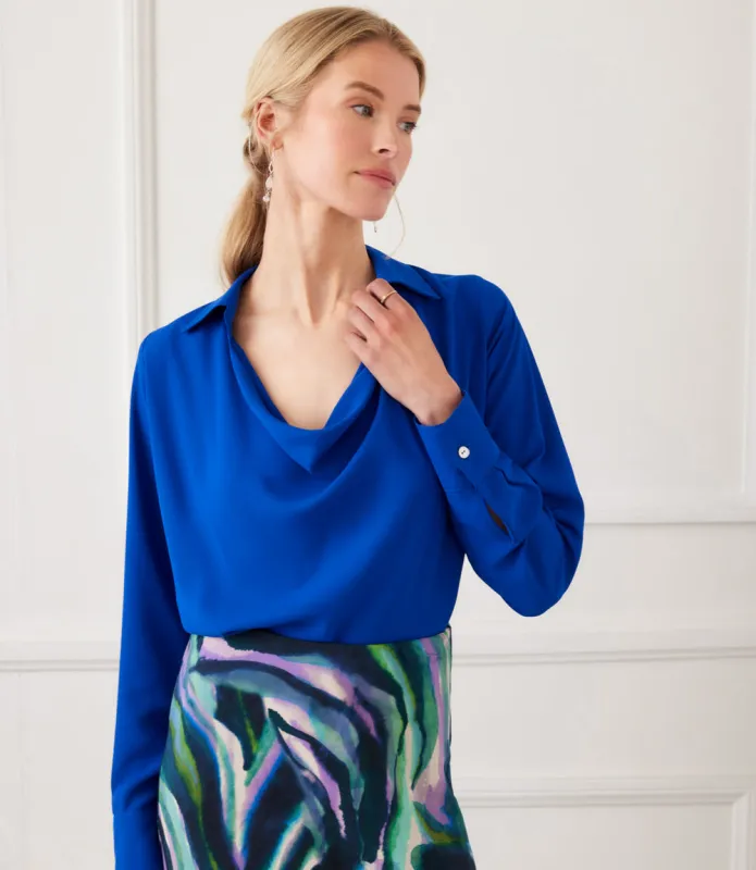 Long Sleeve Collared Cowl Neck Top sold by Karen Kane