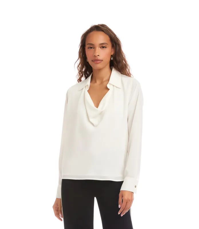 Long Sleeve Collared Cowl Neck Top sold by Karen Kane