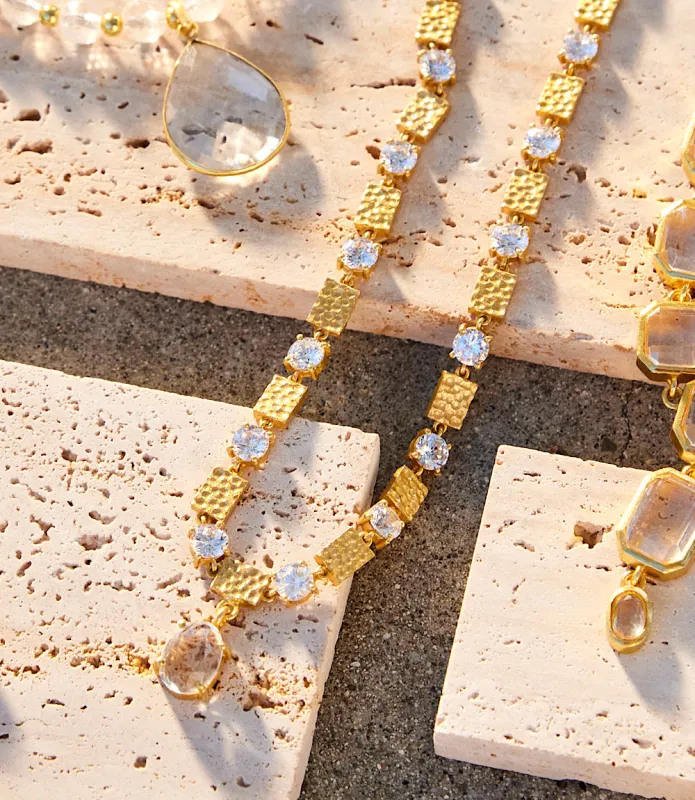 Matte Gold And Crystal Stone Necklace made by Karen Kane