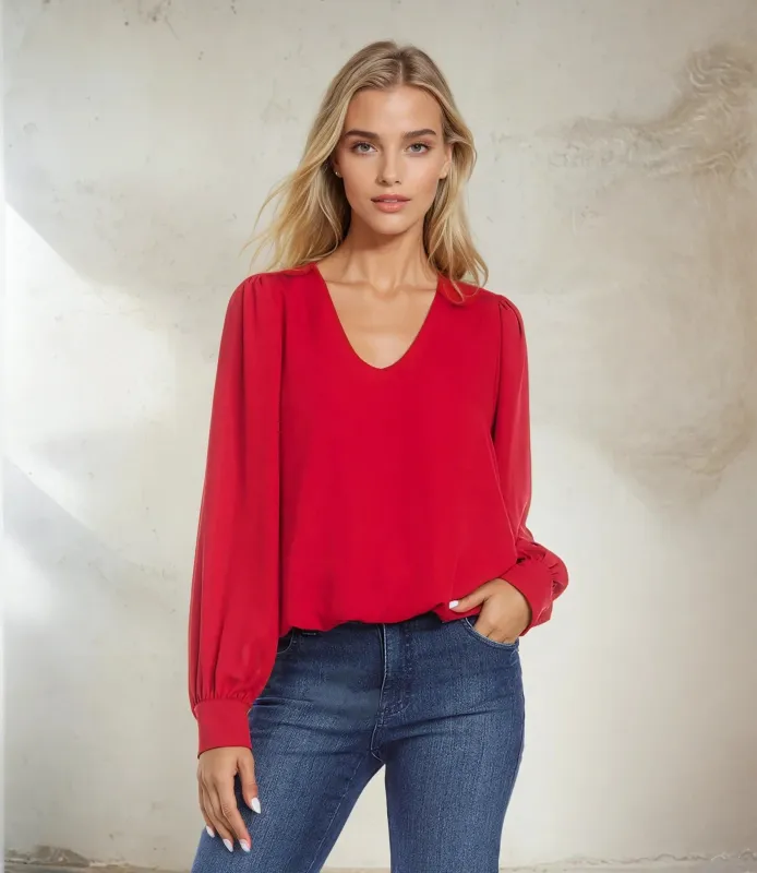 Puff Sleeve V-Neck Top sold by Karen Kane