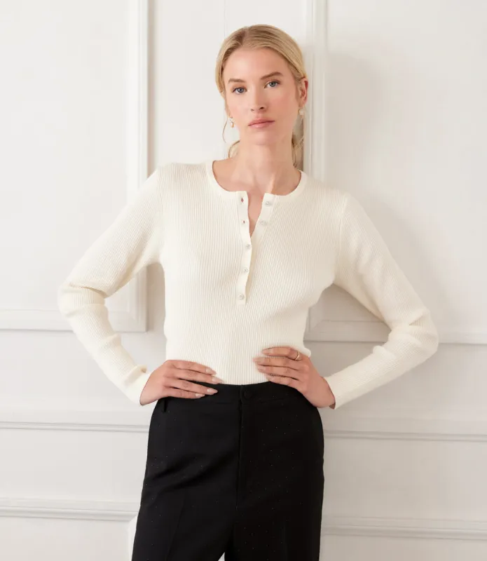 Henley Ribbed Crewneck Sweater sold by Karen Kane