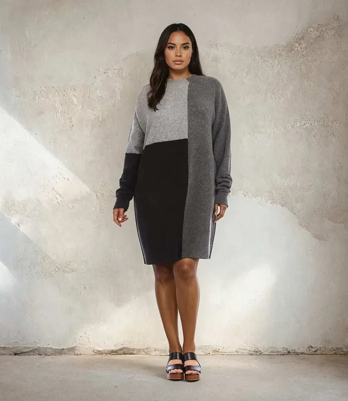 Plus Size Colorblock Sweater Dress made by Karen Kane