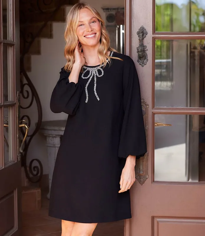 Puff Sleeve Embellished Bow Shift Dress made by Karen Kane