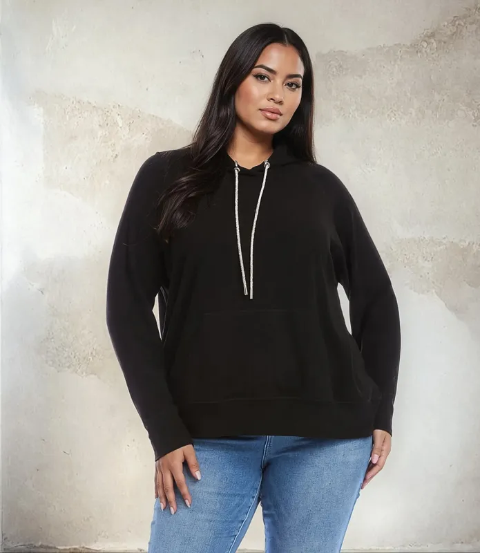 Plus Size Rhinestone Drawstring Hoodie Sweatshirt sold by Karen Kane