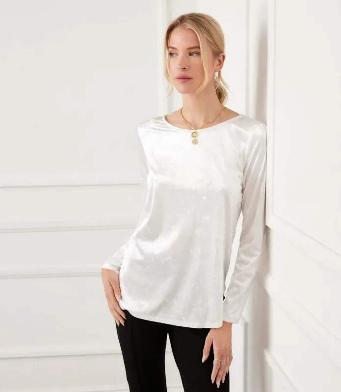 Long Sleeve Crushed Velvet Shirttail Top sold by Karen Kane