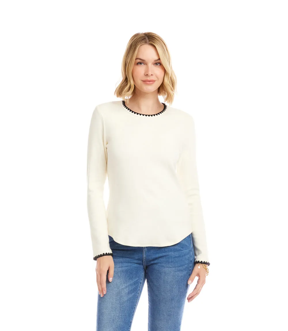 Long Sleeve Edge Stitch Crewneck Top sold by Karen Kane product image thumbnail 3