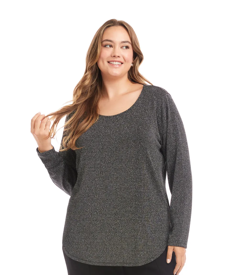 Plus Size Long Sleeve Metallic Stripe Knit Shirttail Top sold by Karen Kane product image thumbnail 2