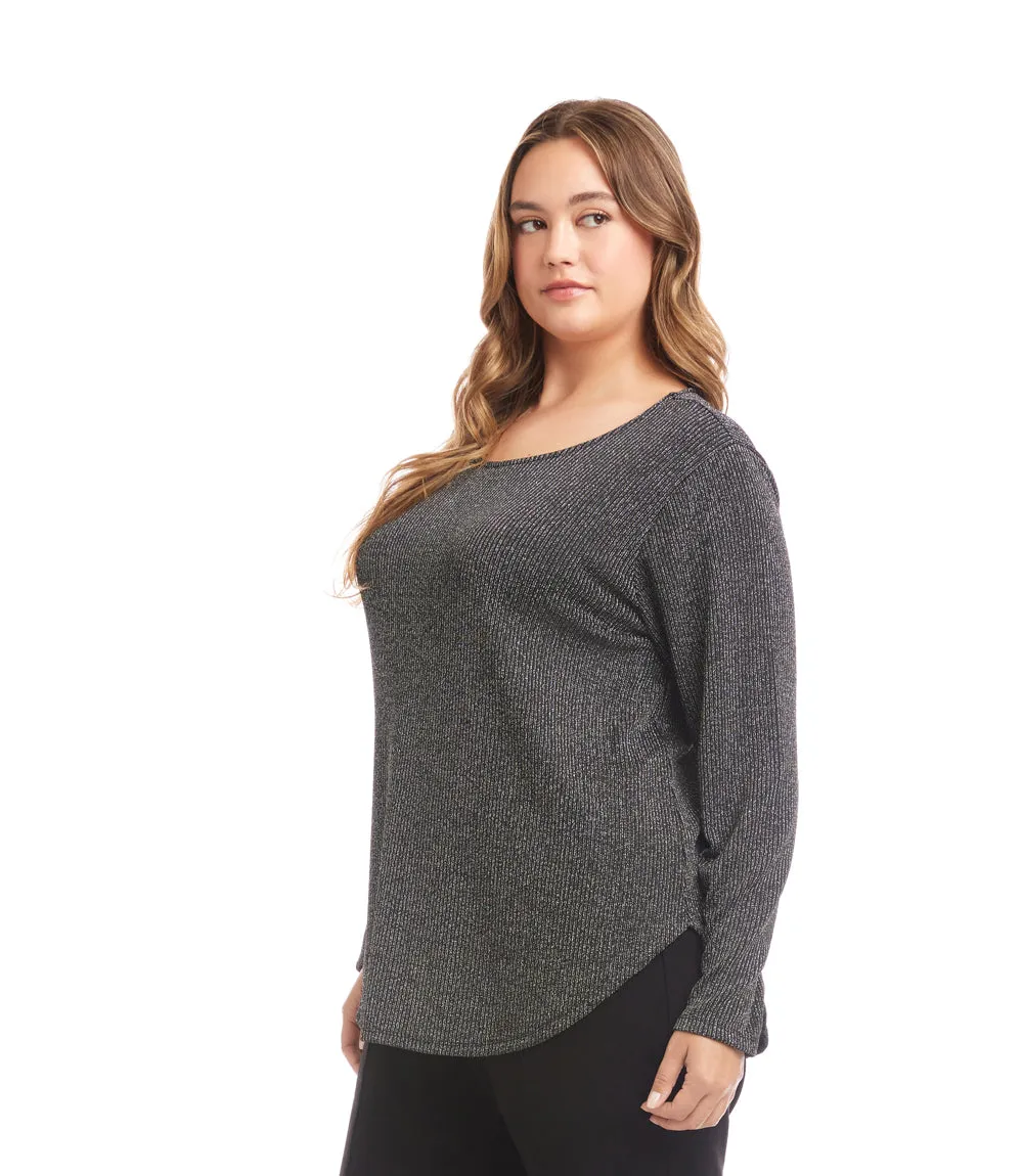 Plus Size Long Sleeve Metallic Stripe Knit Shirttail Top sold by Karen Kane product image thumbnail 3