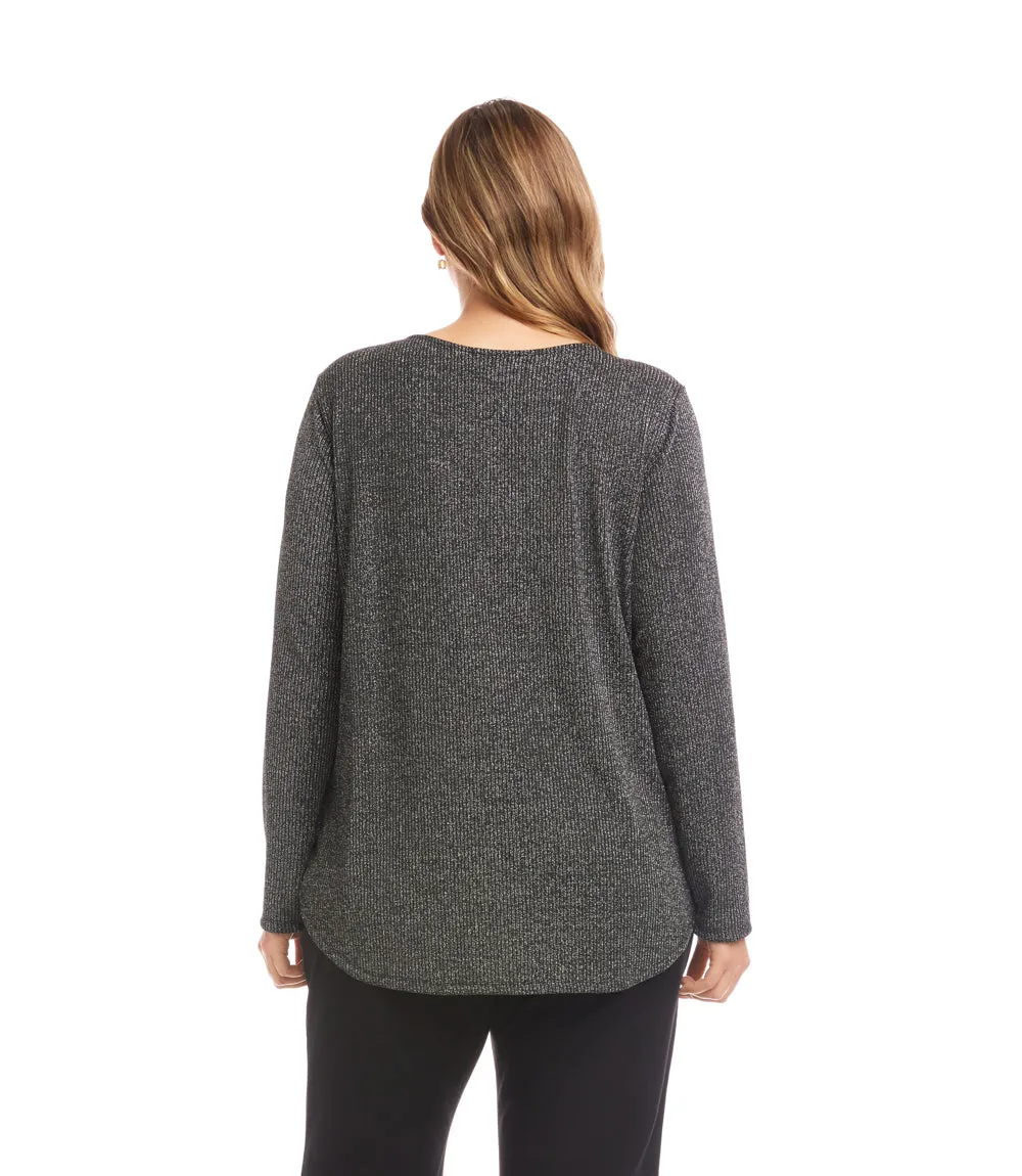 Plus Size Long Sleeve Metallic Stripe Knit Shirttail Top sold by Karen Kane product image thumbnail 4